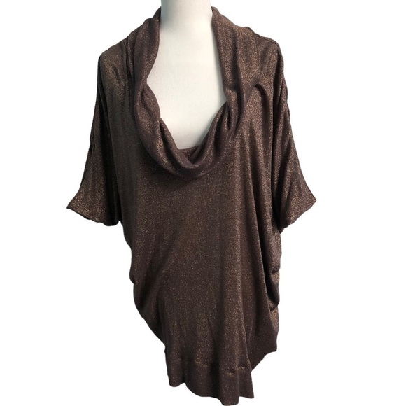 Halston Heritage Metallic Bronze Cowl Neck Dolman Sleeve Tunic Dress SZ S (4) - Picture 4 of 12